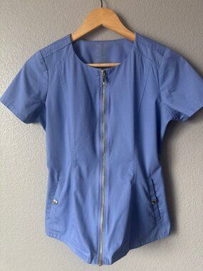 JAANUU Ceil Blue Zip-Front Scrub Set - XS Top / Small Bottom